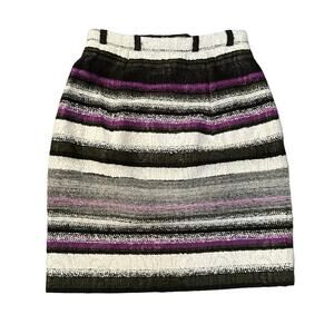 Oscar de la Renta black gray & purple striped knit mini skirt size 0